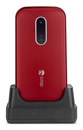 Doro 6620 Teléfono Móvil 3G de Concha para Mayores con Teclas Grandes y Hablantes, Botón SOS con GPS y Base de Carga [Versión Española y Portuguesa] (Rojo)