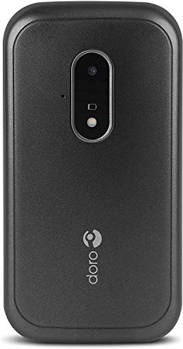 Doro 7030 Teléfono Móvil 4G Dual SIM con Tapa para Mayores con Whatsapp para Videollamadas, Facebook, Botón de Asistencia con GPS y Base de Carga [Versión Española y Portuguesa] (Negro)