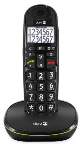 Doro PhoneEasy 110 Teléfono Inalámbrico DECT para Personas Mayores con Teclas Grandes Parlantes, Función de Llamada Interna y Audio Amplificado [Versión Española y Portuguesa] (X 1 / Negro)