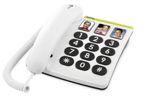 Doro PhoneEasy 331ph Teléfono Fijo con Cable para Personas Mayores con Teclas Grandes, Marcación Rápida y Compatible con Audífonos (Blanco) [Versión Española y Portuguesa]