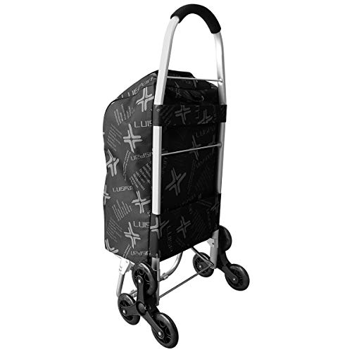 Doubleblack Carrito para subir escaleras con carrito de compras de 6 ruedas con línea de aislamiento térmico para ropa de mercado Capacidad máxima 50 kg - Negro