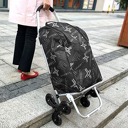 Doubleblack Carrito para subir escaleras con carrito de compras de 6 ruedas con línea de aislamiento térmico para ropa de mercado Capacidad máxima 50 kg - Negro