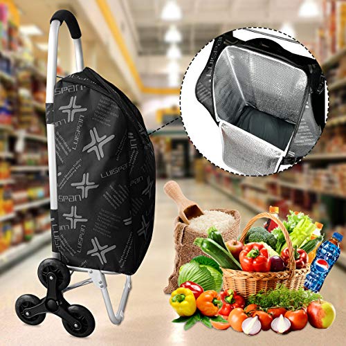 Doubleblack Carrito para subir escaleras con carrito de compras de 6 ruedas con línea de aislamiento térmico para ropa de mercado Capacidad máxima 50 kg - Negro