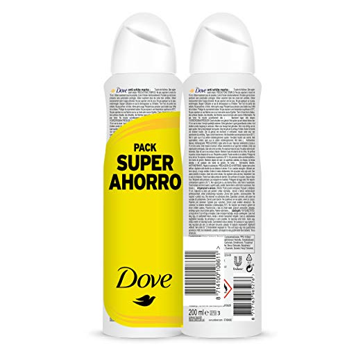 Dove Invisible Dry Desodorante Antitranspirante en Aerosol Antimanchas en 100 Colores sin Alcohol, 2x200 ml