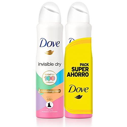 Dove Invisible Dry Desodorante Antitranspirante en Aerosol Antimanchas en 100 Colores sin Alcohol, 2x200 ml