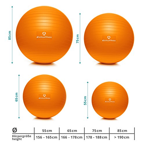 DoYourSports Pelota de Ejercicio para Yoga, Equilibro, Fitness, Entrenamiento – Bomba Incluida – 85 cm - Pelota de Pilates – Balón de Ejercicio - Naranja