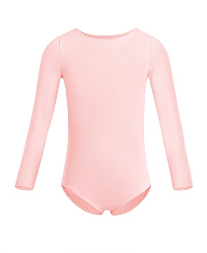 dPois Maillot Ballet para Niña Maillot de Danza Leotardo Manga Larga Disfraz Bailarina Vestido Tutú Traje de Ballet Gimnasia Yoga Básico Niña 2Pcs Rosa Perla 5-6 años