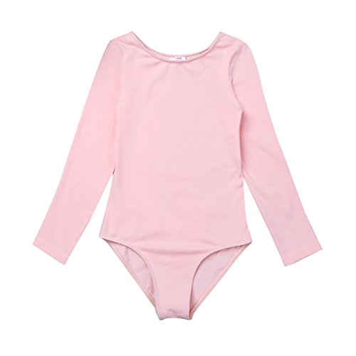 dPois Maillot Ballet para Niña Maillot de Danza Leotardo Manga Larga Disfraz Bailarina Vestido Tutú Traje de Ballet Gimnasia Yoga Básico Niña 2Pcs Rosa Perla 5-6 años