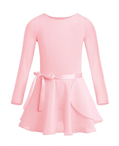 dPois Maillot Ballet para Niña Maillot de Danza Leotardo Manga Larga Disfraz Bailarina Vestido Tutú Traje de Ballet Gimnasia Yoga Básico Niña 2Pcs Rosa Perla 5-6 años