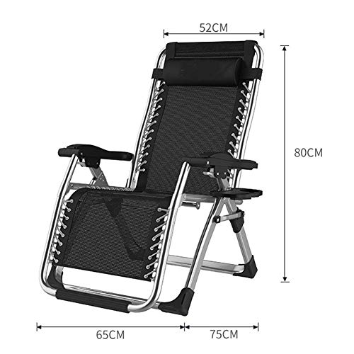 DQCHAIR Cómoda terraza reclinable de Gravedad Cero Sillón reclinable Plegable Plegable Sillón reclinable de Playa Silla reclinable de Playa Extra Ancha con Cojines (Color : Negro)