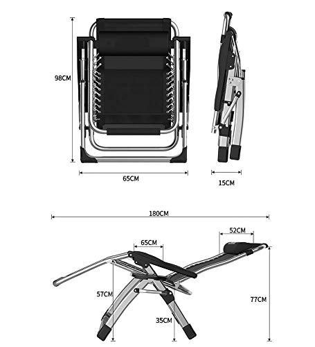 DQCHAIR Cómoda terraza reclinable de Gravedad Cero Sillón reclinable Plegable Plegable Sillón reclinable de Playa Silla reclinable de Playa Extra Ancha con Cojines (Color : Negro)