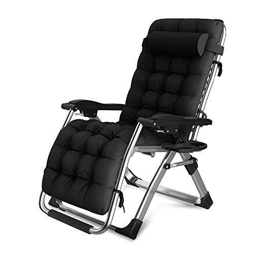 DQCHAIR Cómoda terraza reclinable de Gravedad Cero Sillón reclinable Plegable Plegable Sillón reclinable de Playa Silla reclinable de Playa Extra Ancha con Cojines (Color : Negro)