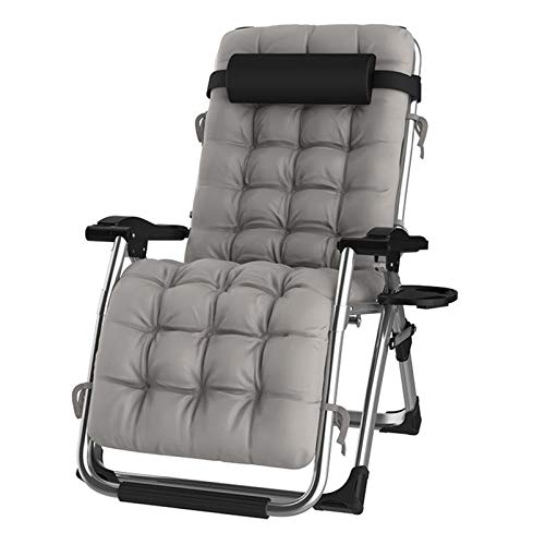 DQCHAIR Silla reclinable para Actividades al Aire Libre con Gravedad Cero y portavasos, Silla Extra Ancha y Ajustable para tumbonas de Patio Garden Beach Beach, con Cojines de 200 kg (Color : Silver)