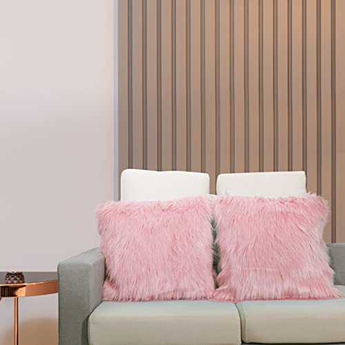 DQMEN 2Pcs Funda Cojines, Funda Almohada de Suave Piel sintética de Lana, Cojín Cubierta Tiro Funda de Almohada Sofá Decoración 45cm x 45cm (2Pcs Rosa, 45 x 45cm)