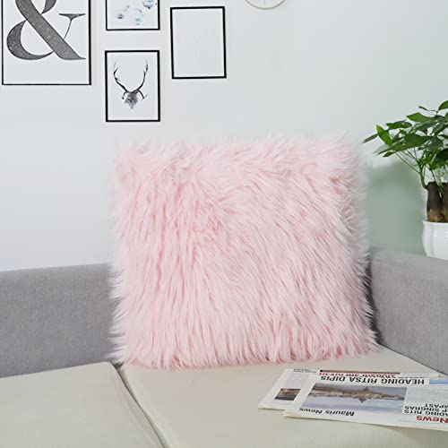 DQMEN 2Pcs Funda Cojines, Funda Almohada de Suave Piel sintética de Lana, Cojín Cubierta Tiro Funda de Almohada Sofá Decoración 45cm x 45cm (2Pcs Rosa, 45 x 45cm)