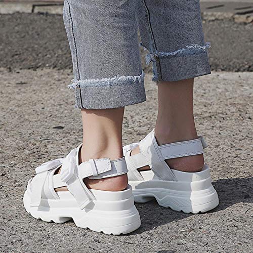 DQS Sandalias de Verano para Mujer, diseño de Hebilla, Sandalias de Plataforma Blancas y Negras, Zapatos de Playa de Suela Gruesa para Mujer cómodos