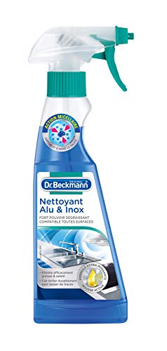 Dr. Beckmann – Limpiador de aluminio y acero inoxidable, 250 ml, para un brillo sin marcas de las superficies de aluminio, acero inoxidable y cromo – Elimina eficazmente la grasa y la suciedad