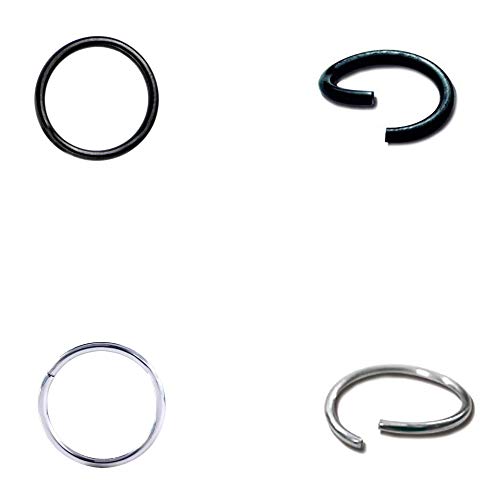 Drawer Props Pack 2 Piercings Aros Nariz 0,8 x 6 mm de Acero Quirúrgico Flexible - Colores Negro y Plata - Pendientes Reales para Nariz - Hipoalergénicos