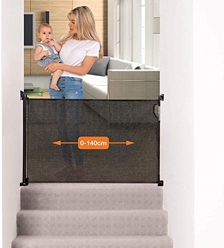 Dreambaby® G9431BB (0-140cm) - Barrera de Seguridad Extensible/Retráctil para Puertas y Escaleras. Extra Alta, Reubicable, para Uso en Interiores y Exteriores. Nueva Versión 2019! (Color: Negro)