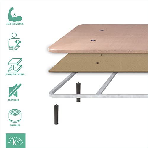 Dreaming Kamahaus Base Tapizada 150x190 cm, Color Beige, Patas metálicas enroscables 25 cm, Tejido 3D AirFresh, 5 Barras transversales, Estructura metálica 30x30mm, Tablero Perforado, con aireadores