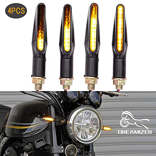 DREAMIZER 4PCS Luces de Señal de Giro de la Motocicleta, Universales 12V Ámbar Agua que Fluye de Luces Corrientes LED Moto Luces Indicator para Moto Scooter Quad Cruiser Off Road