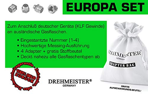 Drehmeister Juego de conexión de bombonas de Gas Europa para la Retirada - conexión de Equipos KLF alemanes a bombonas de Gas extranjeras - No 1-4 Completo