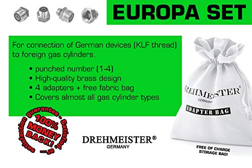 Drehmeister Juego de conexión de bombonas de Gas Europa para la Retirada - conexión de Equipos KLF alemanes a bombonas de Gas extranjeras - No 1-4 Completo