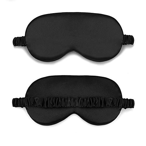 dressfan Antifaz Máscara para Dormir de Seda Natural Anti-luz,Máscara para Los Ojos con Correa Elástica,Algodón Relleno,Mujeres y Hombres,Viajes/Siestas/Trabajo por Turnos,Negro