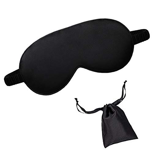 dressfan Antifaz Máscara para Dormir de Seda Natural Anti-luz,Máscara para Los Ojos con Correa Elástica,Algodón Relleno,Mujeres y Hombres,Viajes/Siestas/Trabajo por Turnos,Negro