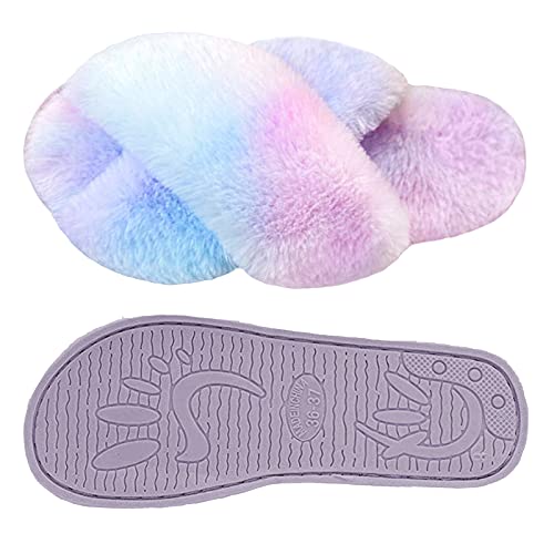 dressfan Zapatillas de Estar por Casa Mujer Felpa Punta Abierta Chanclas Pantuflas de Casa Cómodos Calentitas Plano Suela de Goma Antideslizante Zapatos Interior/Exterior,Multicolore,36-37