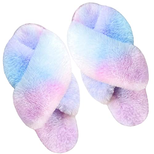 dressfan Zapatillas de Estar por Casa Mujer Felpa Punta Abierta Chanclas Pantuflas de Casa Cómodos Calentitas Plano Suela de Goma Antideslizante Zapatos Interior/Exterior,Multicolore,36-37