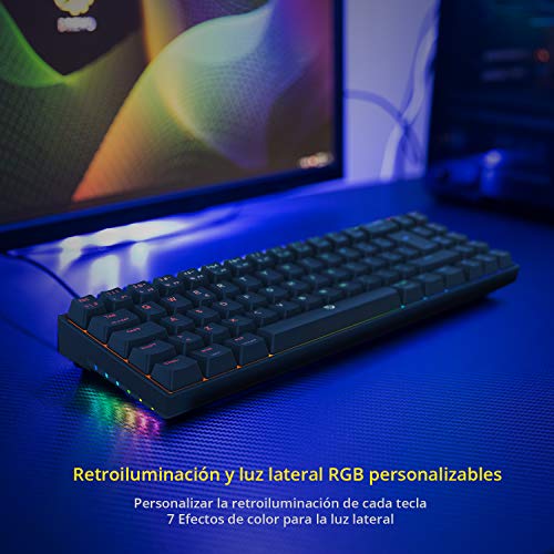 DREVO Calibur V2 TE 60% Teclado Mecánico para Juegos, Distribución QWERTY Españo, Compacto de 72 Teclas, Compatible con PC/Mac, USB Tipo C extraíble, Negro, Interruptor Outemu Marrón