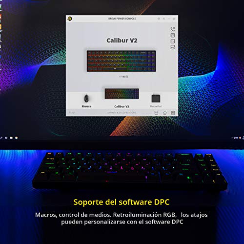 DREVO Calibur V2 TE 60% Teclado Mecánico para Juegos, Distribución QWERTY Españo, Compacto de 72 Teclas, Compatible con PC/Mac, USB Tipo C extraíble, Negro, Interruptor Outemu Marrón