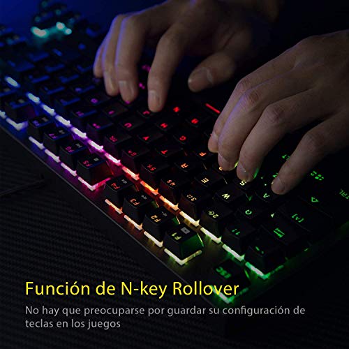 DREVO Tyrfing V2 105Key RGB Teclado Mecánico Gaming con Cable USB diseño Completo Programable Macro Soporte de Software Outemu Clicky Interruptor Azul, QWERTY Distribución Español