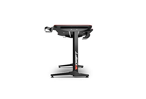 Drift Gaming -DRDZ200- Mesa Gaming con tablero de fibra de carbono cubierto por un alfombrilla full size, soporte para tazas y auriculares, patas regulables, color negro