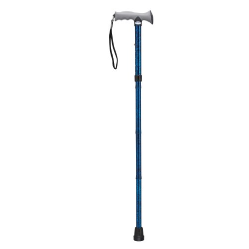 Drive Medical Adjustable Height Aluminum Folding Cane with Comfortable Gel Hand Grip, Blue Crackle