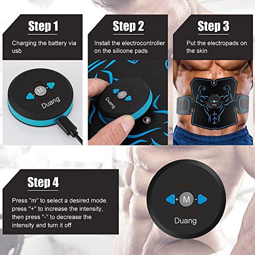 Duang Estimulador Muscular EMS Entrenador deAbdominales Entrenamiento Físico Equipos Toner -USB Recargable Ultimate Stimulator 12PCS Gel de Repuesto Equipo de Entrenamiento Hombresy Mujeres