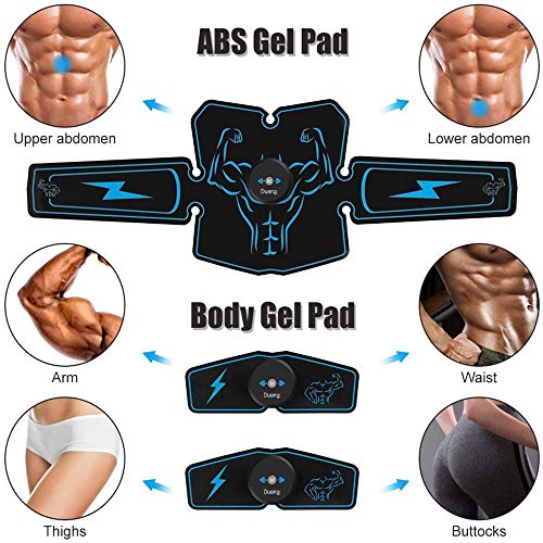 Duang Estimulador Muscular EMS Entrenador deAbdominales Entrenamiento Físico Equipos Toner -USB Recargable Ultimate Stimulator 12PCS Gel de Repuesto Equipo de Entrenamiento Hombresy Mujeres