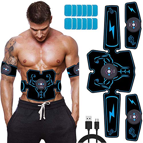 Duang Estimulador Muscular EMS Entrenador deAbdominales Entrenamiento Físico Equipos Toner -USB Recargable Ultimate Stimulator 12PCS Gel de Repuesto Equipo de Entrenamiento Hombresy Mujeres