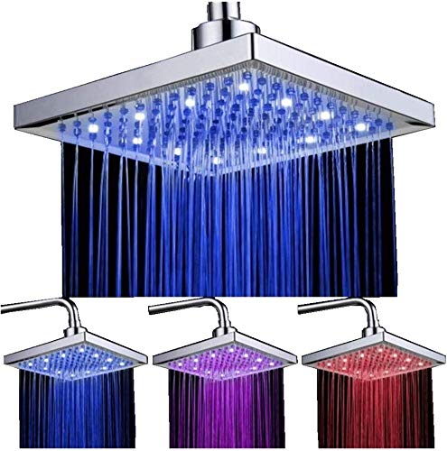 Ducha con sensor de temperatura, 3 cambios de color - 8 Inch Square Rociador superior de ducha con 12 leds para baño