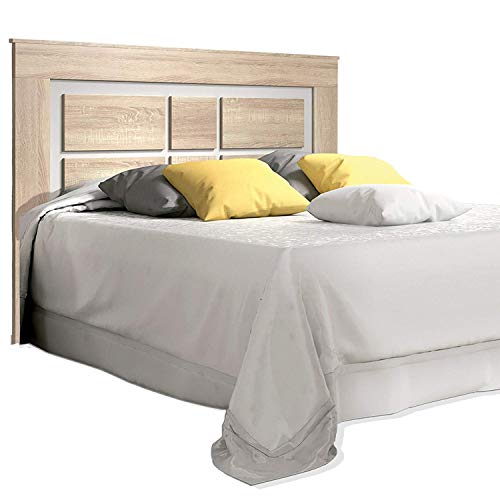 duehome Cabezal para Cama de Matrimonio, cabecero Modelo Lara, Color Cambria y Blanco, Medidas: 160 cm (Ancho) x 119,3 cm (Alto) x 3,8 cm (Fondo)