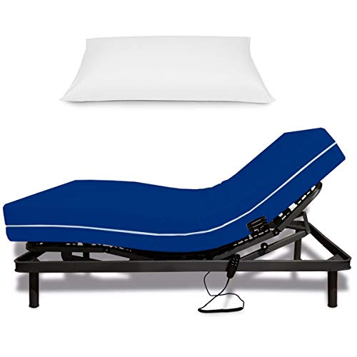 Duérmete Online Cama Articulada Eléctrica Reforzada + Colchón Visco Sanitario Funda Impermeable + Almohada Taco Sedoso, Madera, Negro, 90x190