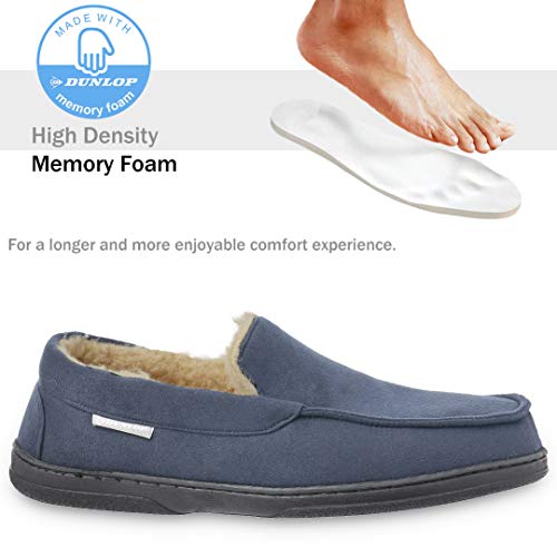 Dunlop Zapatillas Casa Hombre | Pantuflas Estilo Mocasines Cerradas | Zapatillas de Casa Invierno Calientes Suela de Goma Dura | Regalos Originales para Hombre (42, Azul Marino, numeric_42)