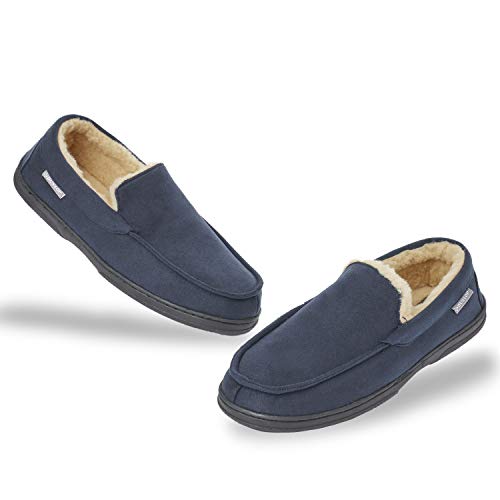 Dunlop Zapatillas Casa Hombre | Pantuflas Estilo Mocasines Cerradas | Zapatillas de Casa Invierno Calientes Suela de Goma Dura | Regalos Originales para Hombre (42, Azul Marino, numeric_42)