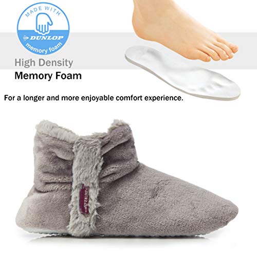 Dunlop Zapatillas De Estar En Casa Altas para Mujer, Botas Pantuflas Cerradas Invierno, Interior Suave Peluche con Suela de Goma Antideslizante, Mujer (37 EU, Gris Claro)