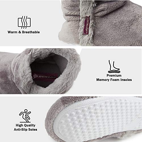 Dunlop Zapatillas De Estar En Casa Altas para Mujer, Botas Pantuflas Cerradas Invierno, Interior Suave Peluche con Suela de Goma Antideslizante, Mujer (37 EU, Gris Claro)