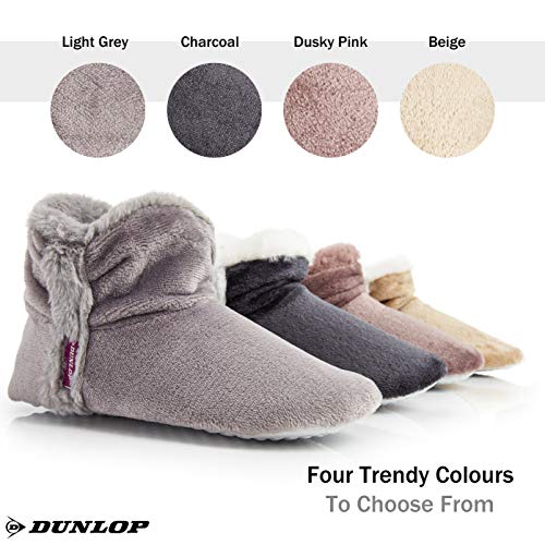 Dunlop Zapatillas De Estar En Casa Altas para Mujer, Botas Pantuflas Cerradas Invierno, Interior Suave Peluche con Suela de Goma Antideslizante, Mujer (37 EU, Gris Claro)