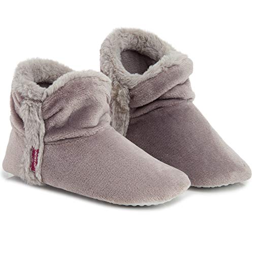 Dunlop Zapatillas De Estar En Casa Altas para Mujer, Botas Pantuflas Cerradas Invierno, Interior Suave Peluche con Suela de Goma Antideslizante, Mujer (37 EU, Gris Claro)