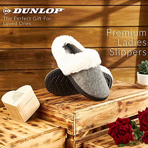 Dunlop Zapatillas Mujer, Zapatillas Casa Mujer con Forro Polar, Pantuflas Mujer Suela de Goma Antideslizante, Regalos para Mujer y Adolescentes Talla 36-41 (Gris, Numeric_37)