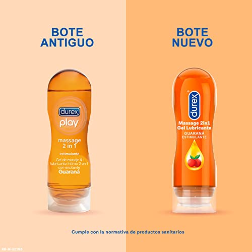 Durex Gel Lubricante Massage 2 en 1 Estimulante Gel de Masaje Erótico y Lubricante Íntimo con Guaraná - 200 ml